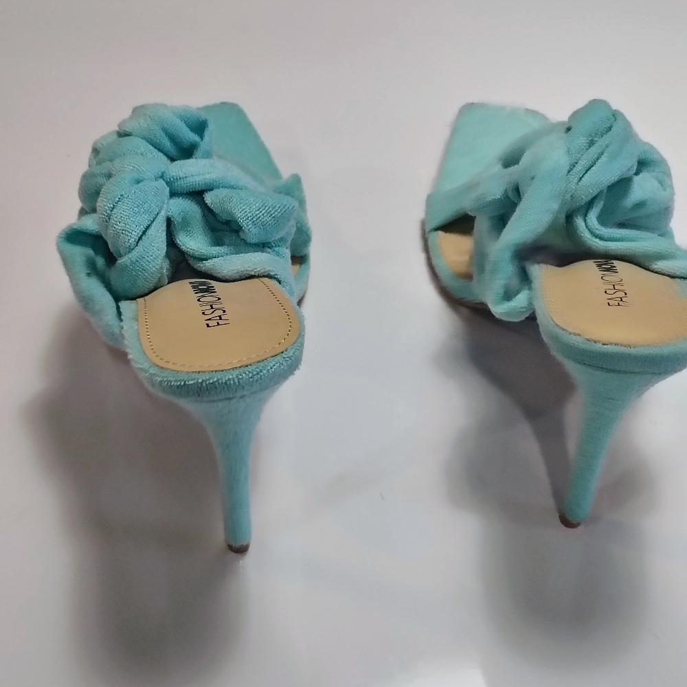 NWNB Fashion Nova Turquoise Knot-Detail Heeled Sandals Size 11M - Picture 7 of 11